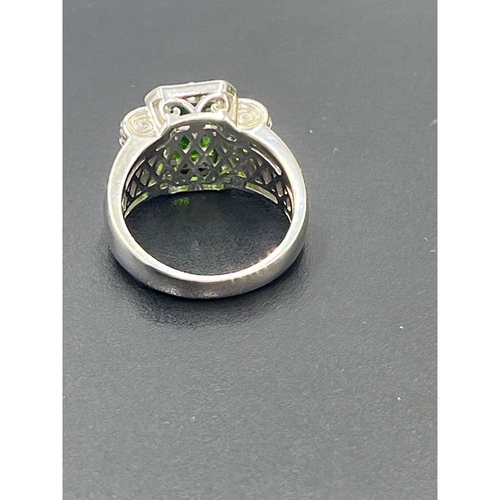 BBJ Emerald Cut Chrome Diopside Round White Zircon Baguette Cocktail Ring 6.5 - Picture 13 of 14